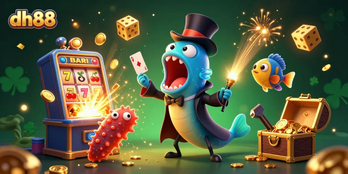 Engage with dh88's thrilling casino action featuring a vibrant scene of a bioluminescent deep-sea gulper eel performing magic tricks.
