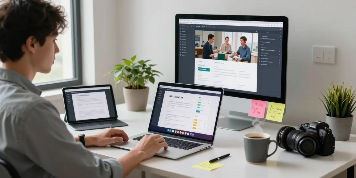 WPS Download interface displayed on a laptop in a modern home office setup, enhancing productivity.