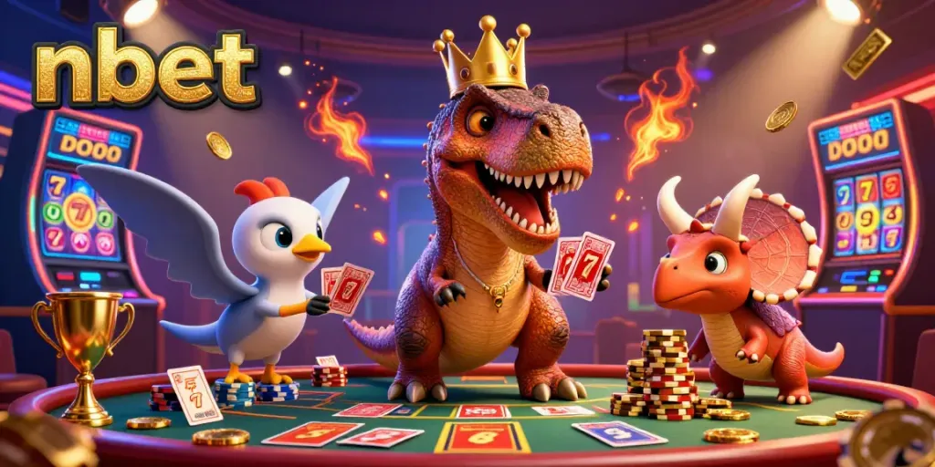 Experience thrilling moments at nbet casino with animated characters in a vibrant gambling scene.