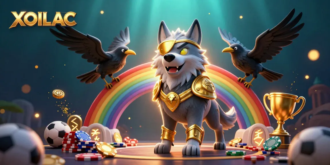 XOILAC sports betting mascot Odin wolf dominates an exciting live betting illustration.