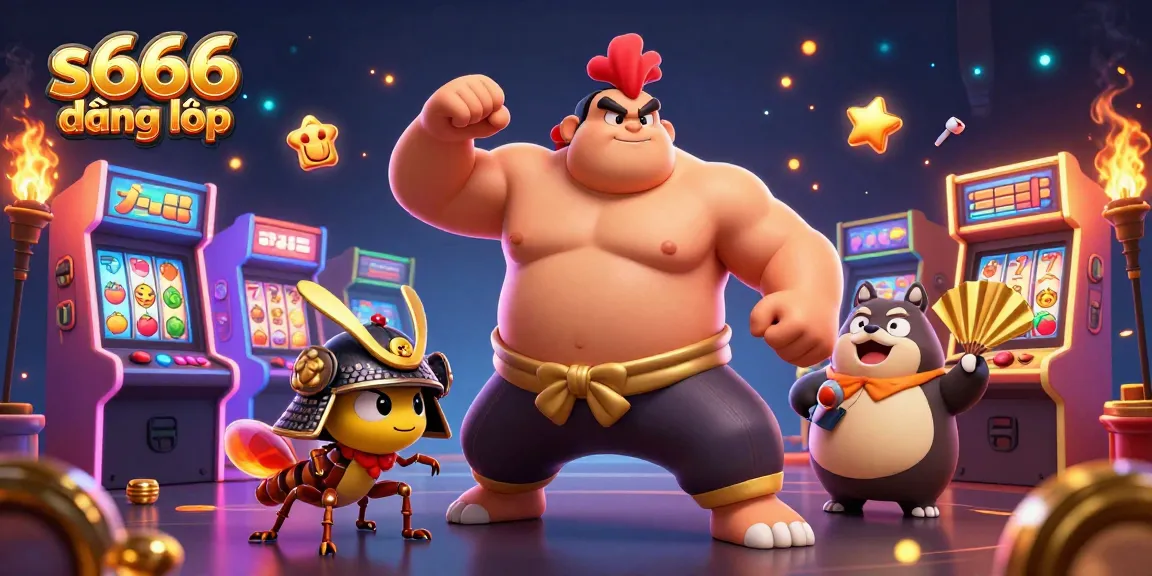 Experience thrilling s666 đăng nhập action with a powerful sumo wrestler and fearsome cricket in a vibrant casino setting.