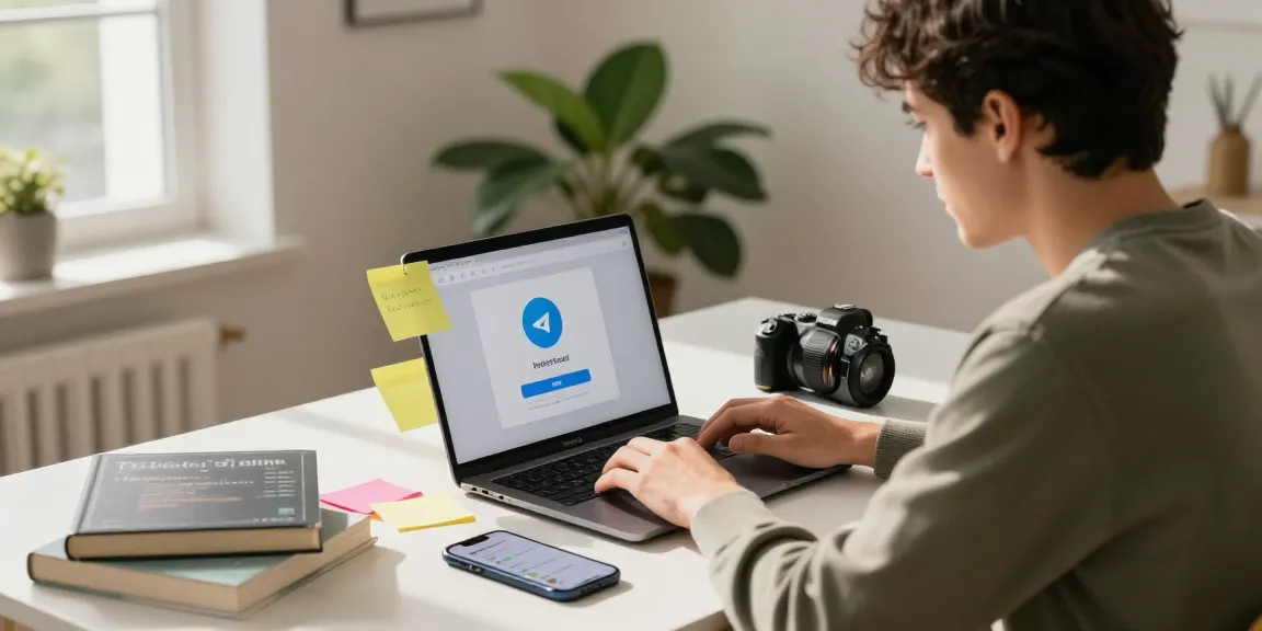 Engage with Telegram download in a modern tech workspace setting, showcasing productivity.