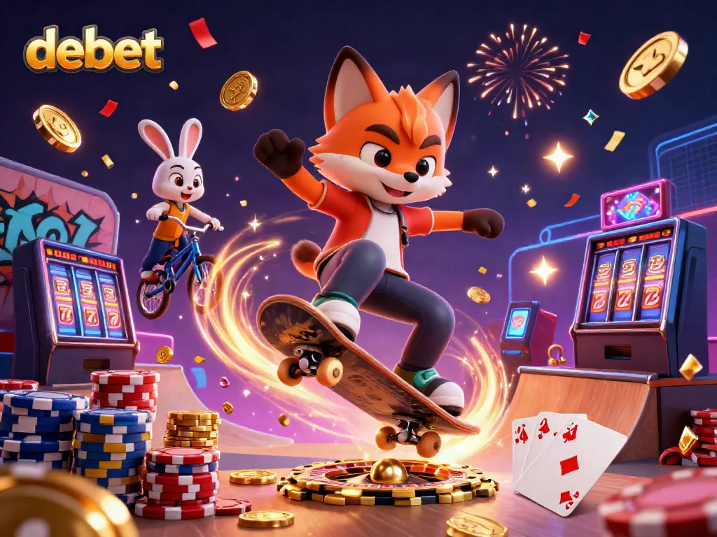 Experience the thrill of debet gaming with fox and rabbit characters in an exciting casino scene.