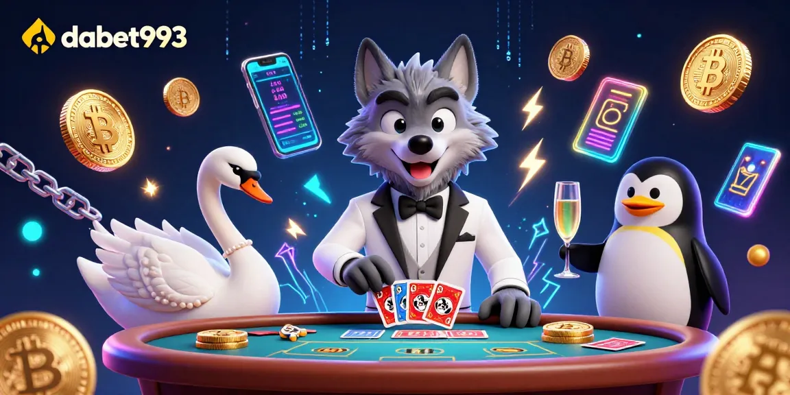 Experience thrilling baccarat action at dabet993 with cartoon characters and cryptocurrency elements.