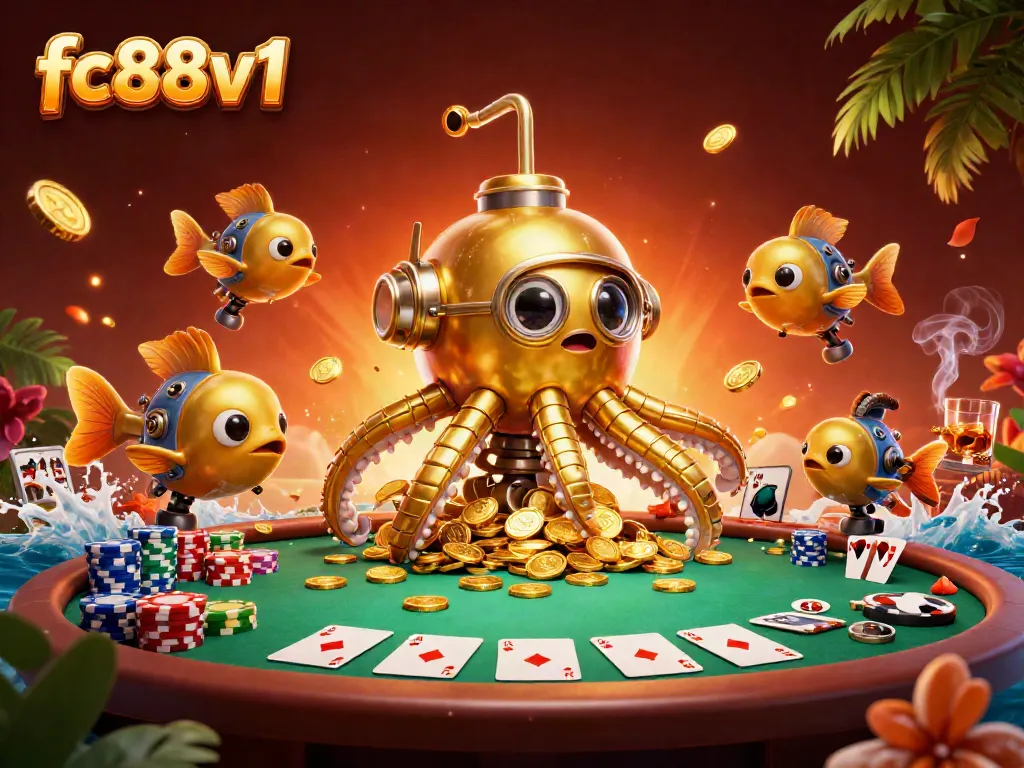 Experience the excitement of fc88v1 as a golden kraken submarine explores a sea of poker riches.