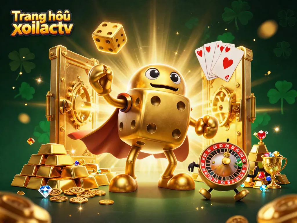 Engage with winning strategies on Trang chủ xoilactv featuring a dynamic scene with golden dice and treasures.