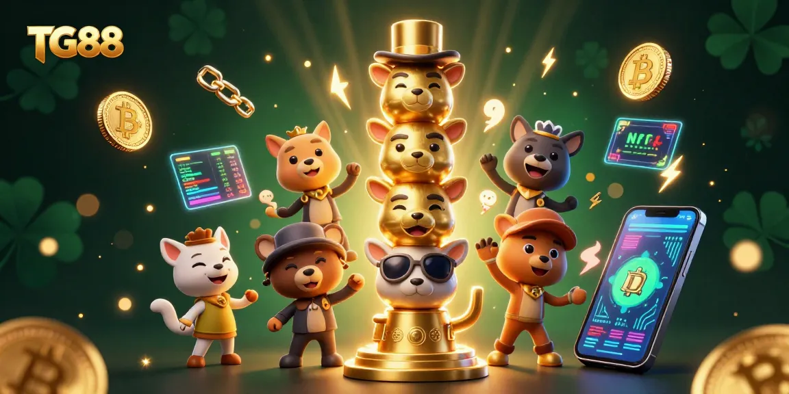 Experience the thrill of casinos with TG88's vibrant 3D illustration featuring animated totem and crypto coins.
