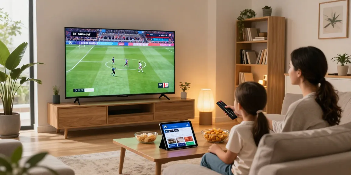 Family enjoying IPTV Canada with sports in vibrant 4K quality at home.