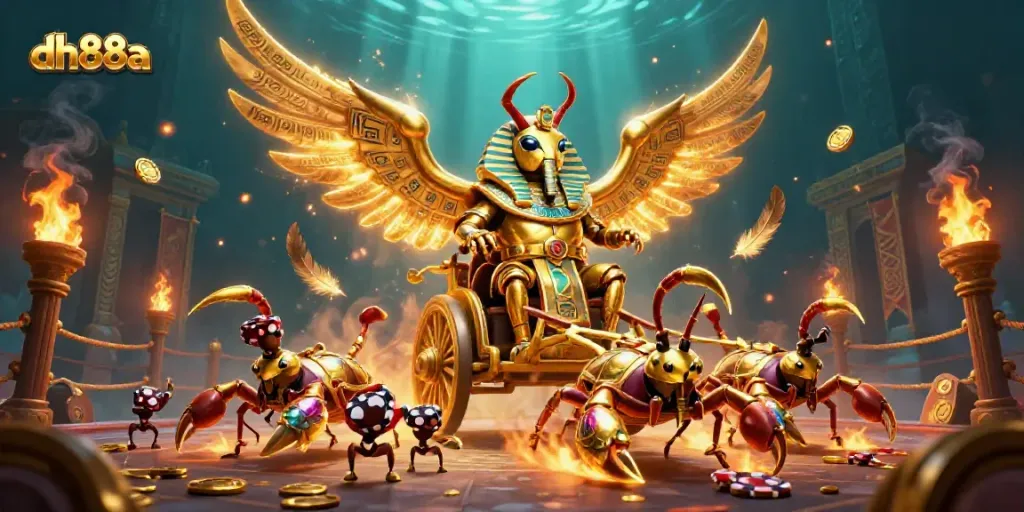 Experience the excitement of dh88a with a golden scarab beetle leading a thrilling casino adventure.