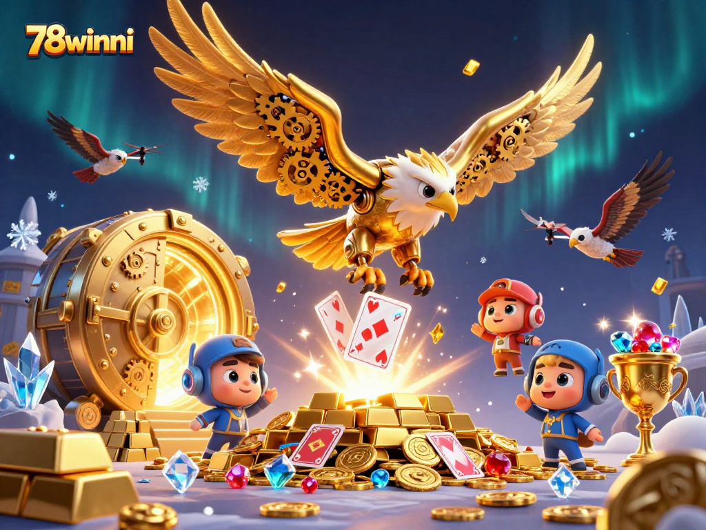 Experience thrilling gameplay with 78winni as the cybernetic eagle dives through dazzling casino elements.