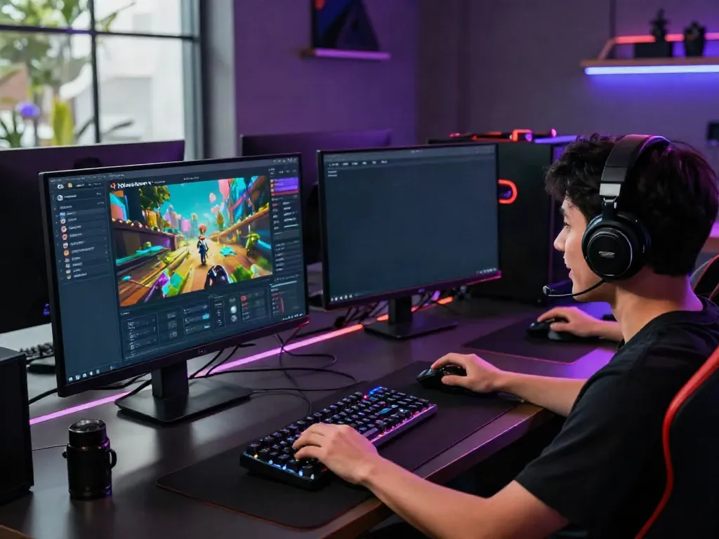 Engaging gaming atmosphere featuring a player enjoying Nohuwin at a modern setup, showcasing vibrant graphics from https://choinohu.vip/.