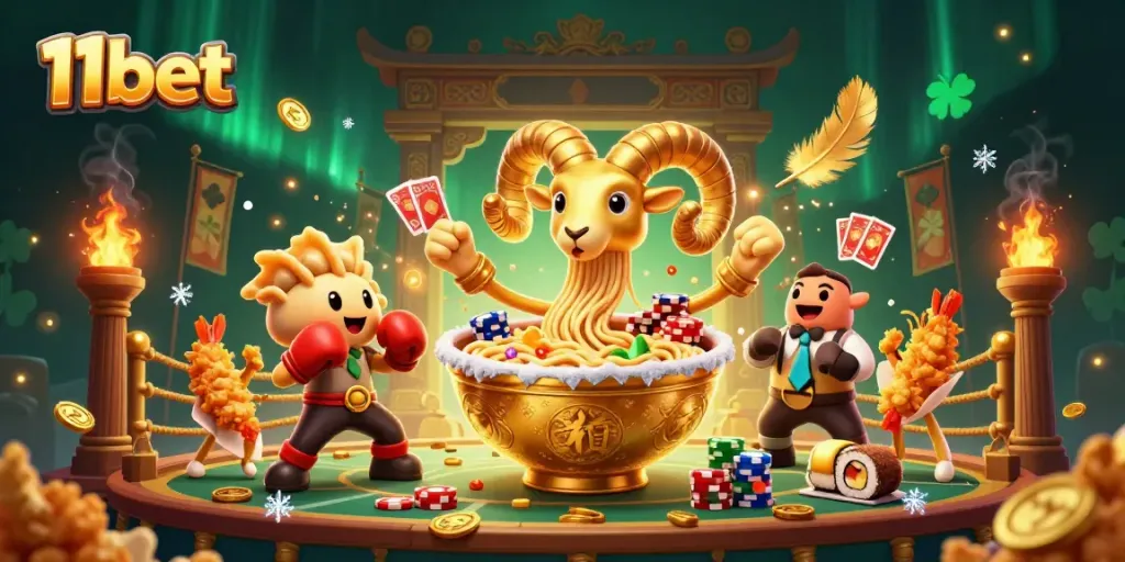 Engage with thrilling moments at 11bet with vibrant game elements and characters in a dynamic casino scene.