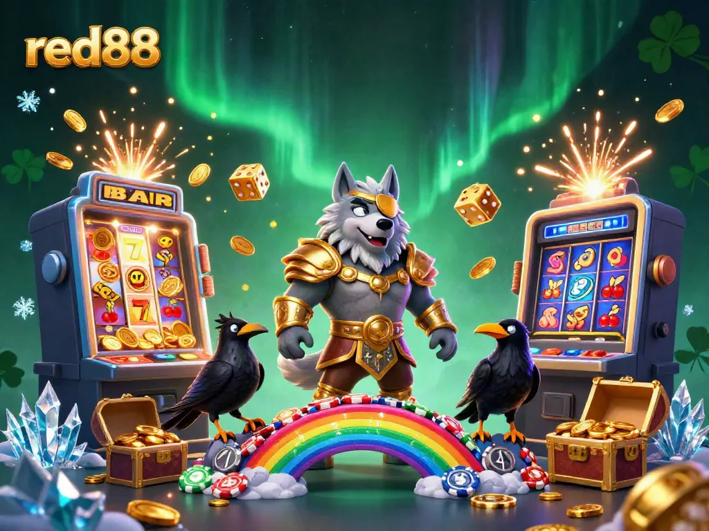 Experience the excitement of red88 with a vibrant 3D illustration showcasing casino gameplay.