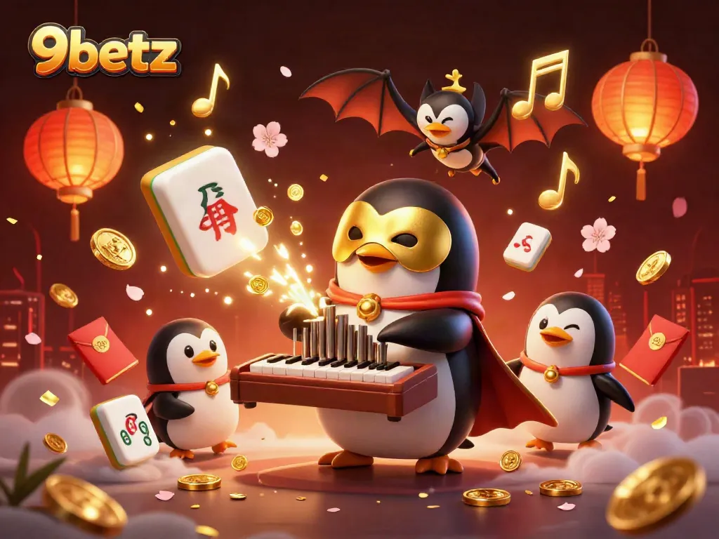 Experience exhilarating wins at 9betz with a dynamic casino scene featuring unique characters and golden elements.