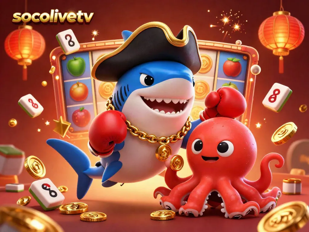 Socolivetv showcases an ultra-detailed 3D pirate-themed scene with vibrant gaming elements and characters in action.