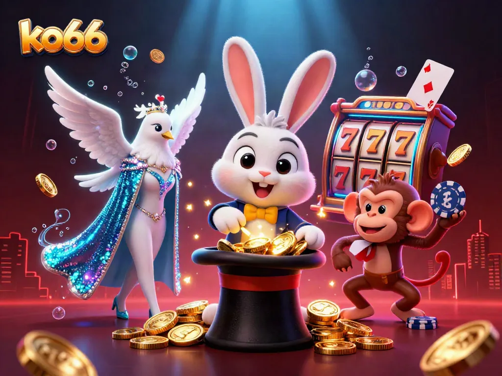 Experience thrilling fun with ko66 as a magician rabbit pulls coins from a hat while gameplay unfolds.
