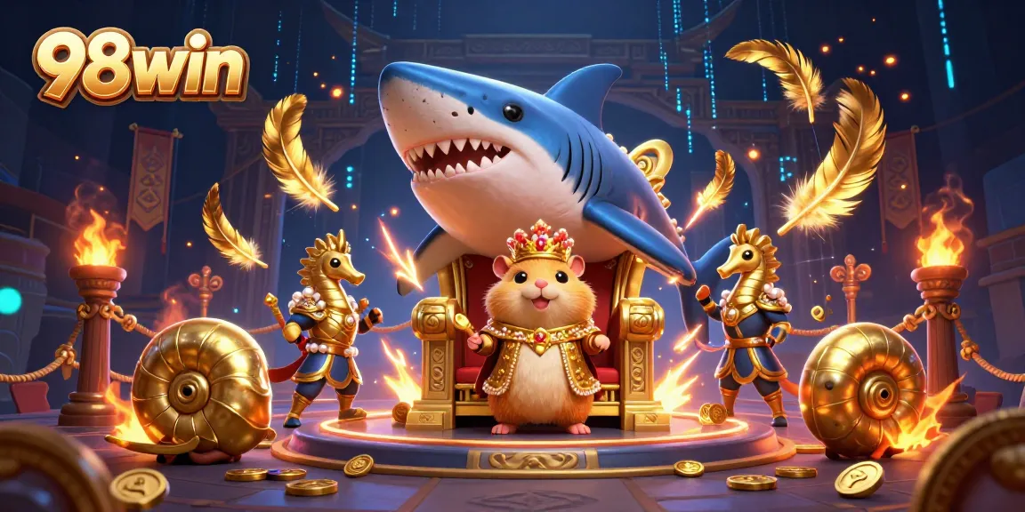 Experience the thrilling world of 98win online betting with a fierce golden hamster king and seahorse guards.