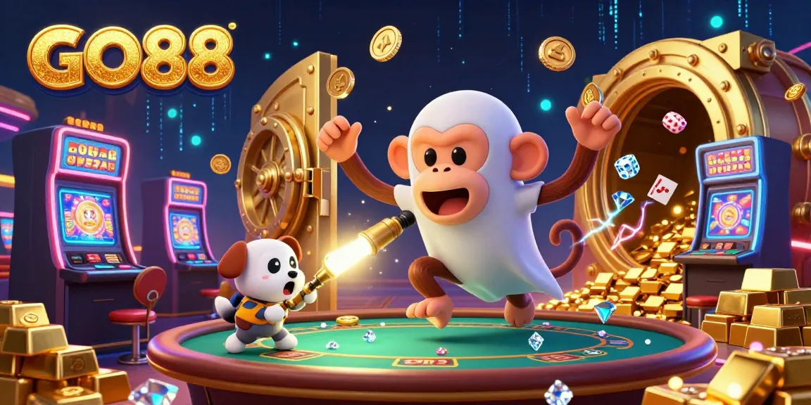 Engage with GO88's thrilling casino adventure featuring a playful poltergeist monkey and ghost-hunter puppy.