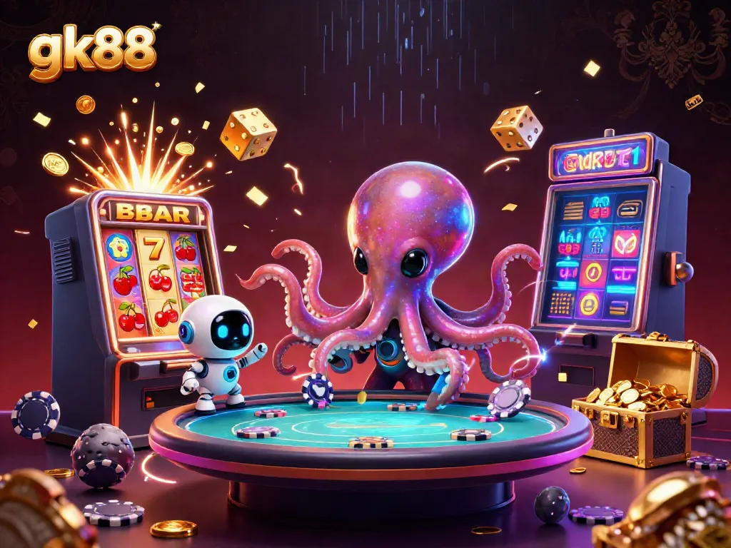 Engage in thrilling gaming with gk88’s galactic casino scene featuring dynamic characters and vibrant elements.